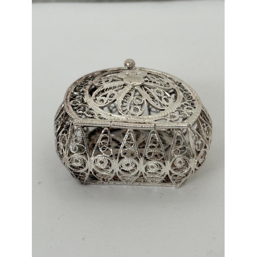 76 - Small Silver Plated Filigree Pill Box