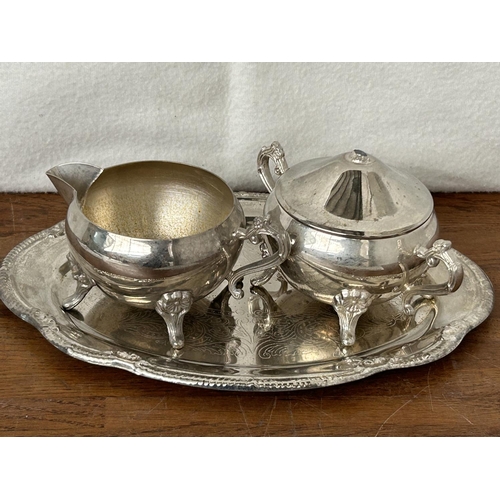 79 - Silver Plated Tray with Milk and Sugar Pots