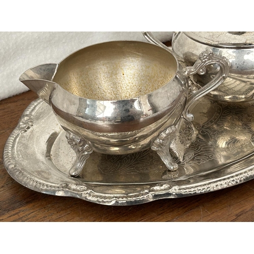 79 - Silver Plated Tray with Milk and Sugar Pots