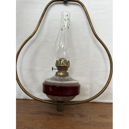 91 - Antique Victorian Hanging Oil Lamp