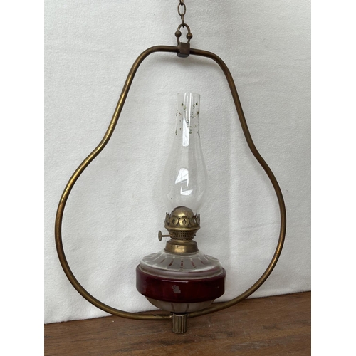 91 - Antique Victorian Hanging Oil Lamp