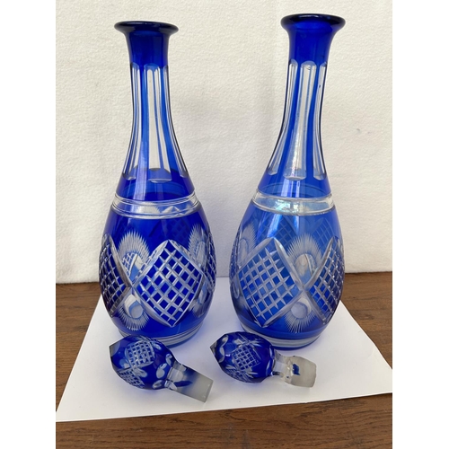 94 - x2 Vintage Bohemian Royal Blue Crystal Decanters