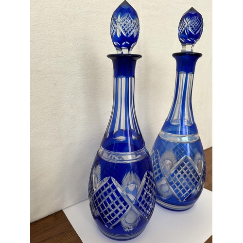 94 - x2 Vintage Bohemian Royal Blue Crystal Decanters