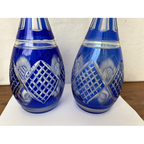 94 - x2 Vintage Bohemian Royal Blue Crystal Decanters