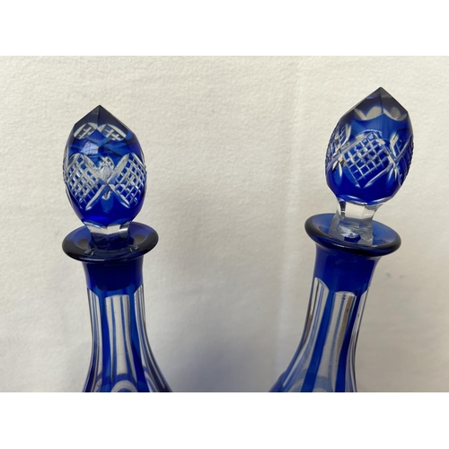 94 - x2 Vintage Bohemian Royal Blue Crystal Decanters