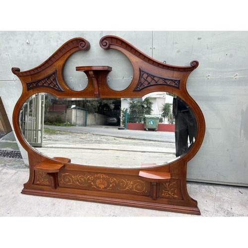 110 - Large Victorian Mahogany Over Marble Beveled Mirror (135 W. x 120cm H.)