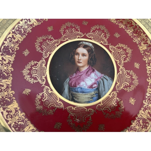 124 - Vintage Limoges Porcelain Decorative Plate with Red and Gold Trim Depicting Portrait of 'Helen Sedlm... 