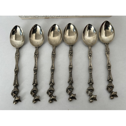 182 - Set of 6 Vintage Demitasse Spoons Made in Italy with Unique Lion Design