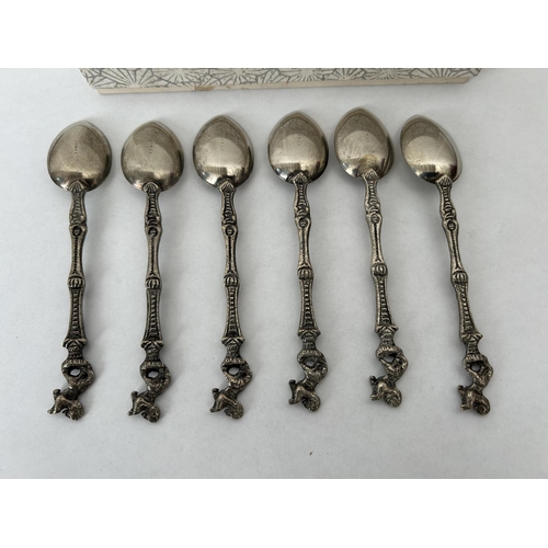 182 - Set of 6 Vintage Demitasse Spoons Made in Italy with Unique Lion Design