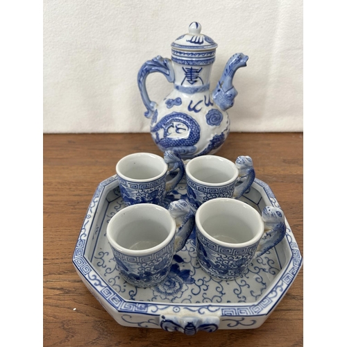 261 - Vintage Chinese 6-Piece Blue and White Tea Set with Dragon Design