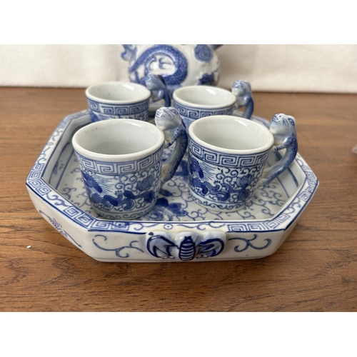 261 - Vintage Chinese 6-Piece Blue and White Tea Set with Dragon Design