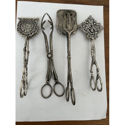 262 - x4 Vintage Silver Plated Serving Tongues