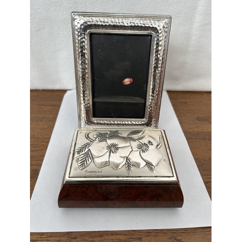 265 - Wooden Trinket Box with Silver 925 Floral Top Together with Silver 925 Photo Frame