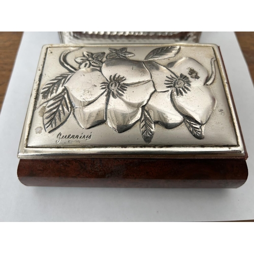 265 - Wooden Trinket Box with Silver 925 Floral Top Together with Silver 925 Photo Frame