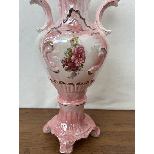 391 - Large Vintage Pink Lusterware Amphora Vase