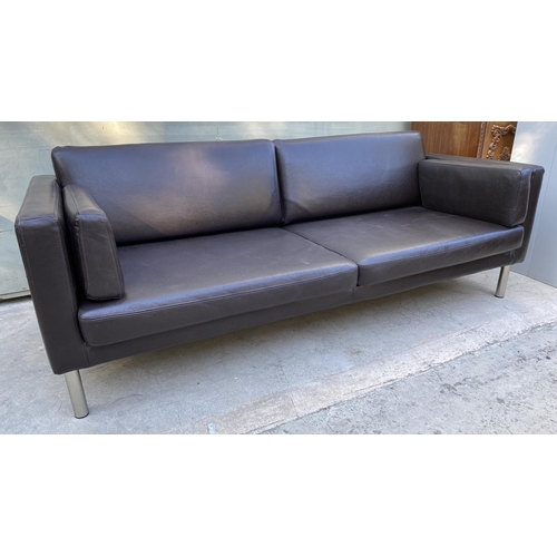 117 - Large Dark Brown Leather 3-Seat Sofa