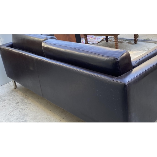 117 - Large Dark Brown Leather 3-Seat Sofa