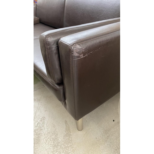 117 - Large Dark Brown Leather 3-Seat Sofa