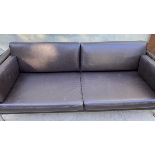 117 - Large Dark Brown Leather 3-Seat Sofa