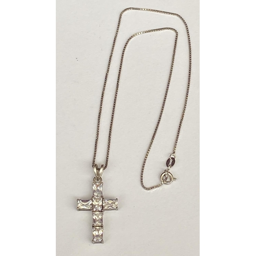 491 - x2 Silver 925 Cross Pendant with Swarovski Crystals and Large 7cm Hand Made Cross with Light Blue St... 