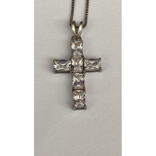 491 - x2 Silver 925 Cross Pendant with Swarovski Crystals and Large 7cm Hand Made Cross with Light Blue St... 