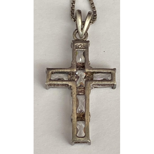 491 - x2 Silver 925 Cross Pendant with Swarovski Crystals and Large 7cm Hand Made Cross with Light Blue St... 