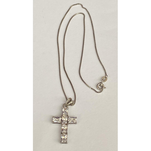 491 - x2 Silver 925 Cross Pendant with Swarovski Crystals and Large 7cm Hand Made Cross with Light Blue St... 