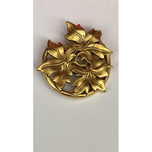 14 - Lovely MMA Metropolitan Museum of Art 1986 Burnished Gold Plated Ivy Leaves Brooch/Pendant Stamped o... 