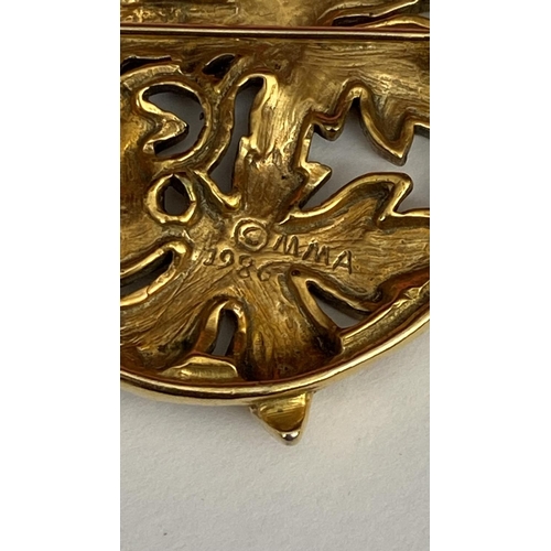 14 - Lovely MMA Metropolitan Museum of Art 1986 Burnished Gold Plated Ivy Leaves Brooch/Pendant Stamped o... 