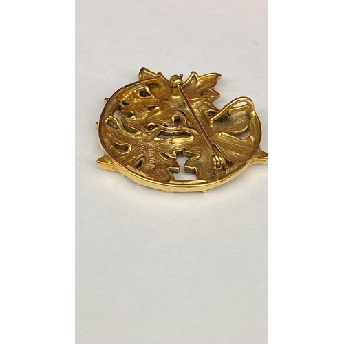 14 - Lovely MMA Metropolitan Museum of Art 1986 Burnished Gold Plated Ivy Leaves Brooch/Pendant Stamped o... 