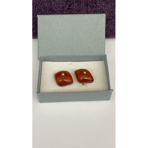 210 - Retro 1960's USSR Gilted Natural Amber Baltic Cufflinks