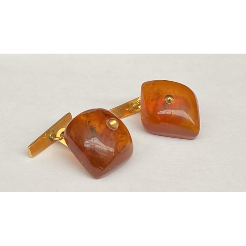 210 - Retro 1960's USSR Gilted Natural Amber Baltic Cufflinks