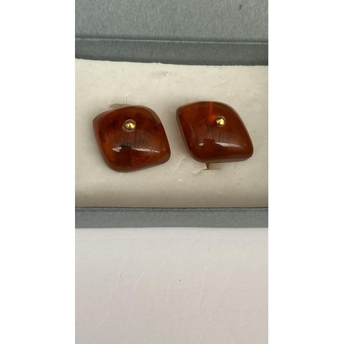 210 - Retro 1960's USSR Gilted Natural Amber Baltic Cufflinks