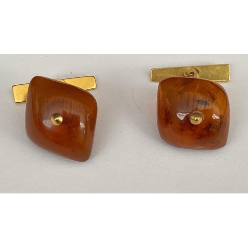 210 - Retro 1960's USSR Gilted Natural Amber Baltic Cufflinks