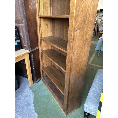 123 - Vintage Solid Oak 7-Shelve Tall Bookcase with Adjustable Shelves (90 W. x 30 D. x 225cm H.)