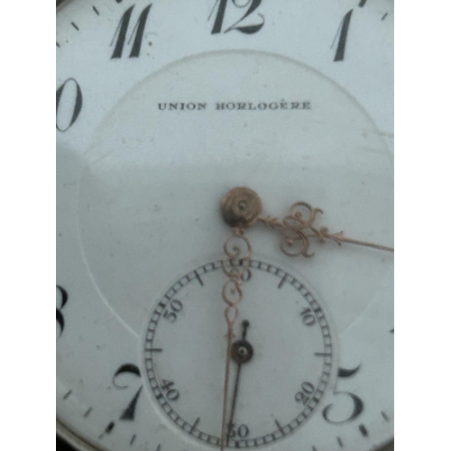 397 - 'Union Horlogere' Antique French Depose Men's Silver Pocket Watch (A/F)