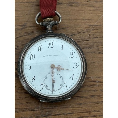 397 - 'Union Horlogere' Antique French Depose Men's Silver Pocket Watch (A/F)