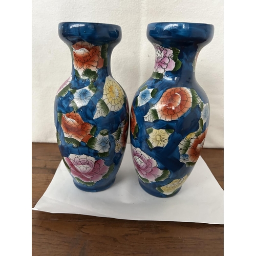 398 - x2 Hand Painted Chinese Vases (25cm H./each)