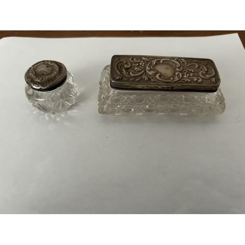 467 - Antique Victorian 2-Piece Glass Toilette Box Set with Silver Lids