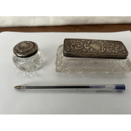 467 - Antique Victorian 2-Piece Glass Toilette Box Set with Silver Lids