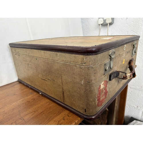 197 - Antique Victorian Hard Shell Travel Suitcase