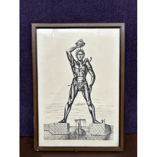 375 - Artist Impression of The Colossus of Rhodes Signed 'Kouyienaklis' (37 x 52cm)