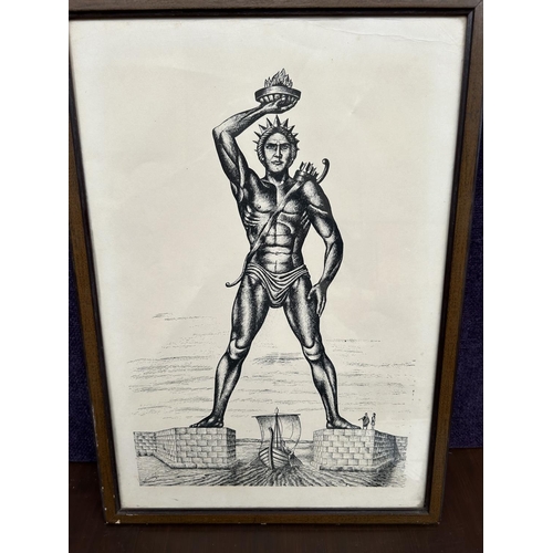 375 - Artist Impression of The Colossus of Rhodes Signed 'Kouyienaklis' (37 x 52cm)