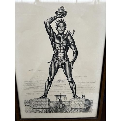 375 - Artist Impression of The Colossus of Rhodes Signed 'Kouyienaklis' (37 x 52cm)