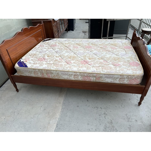 479 - Vintage 1960's Wooden Double Bed with Granado Orthopedic Mattress (140 x 200cm)