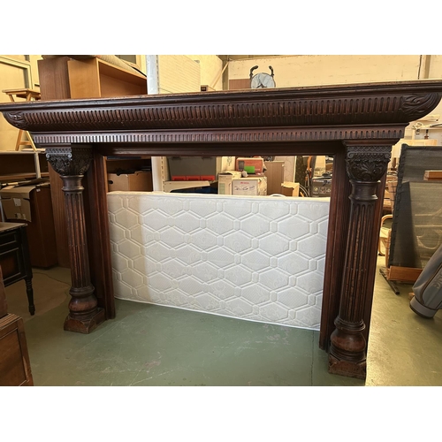 488 - Large Victorian Style Solid Hand Carved Wood Detailed Chimney Piece Fireplace Surround (234 W. x 64 ... 