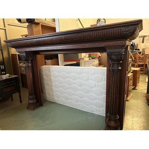 488 - Large Victorian Style Solid Hand Carved Wood Detailed Chimney Piece Fireplace Surround (234 W. x 64 ... 