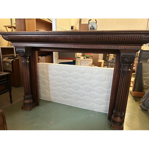 488 - Large Victorian Style Solid Hand Carved Wood Detailed Chimney Piece Fireplace Surround (234 W. x 64 ... 