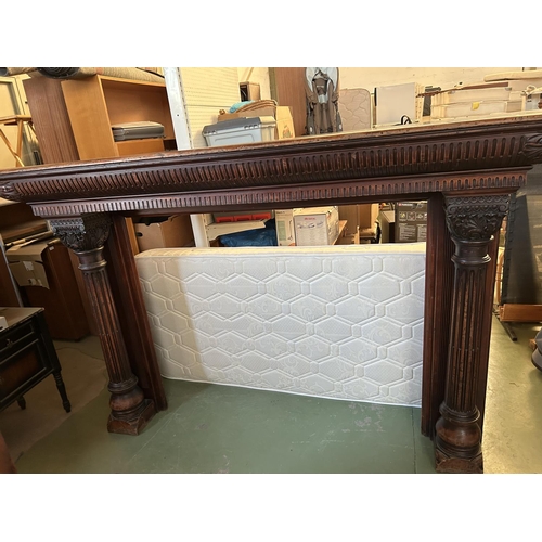 488 - Large Victorian Style Solid Hand Carved Wood Detailed Chimney Piece Fireplace Surround (234 W. x 64 ... 