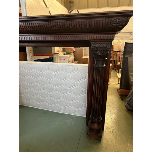 488 - Large Victorian Style Solid Hand Carved Wood Detailed Chimney Piece Fireplace Surround (234 W. x 64 ... 